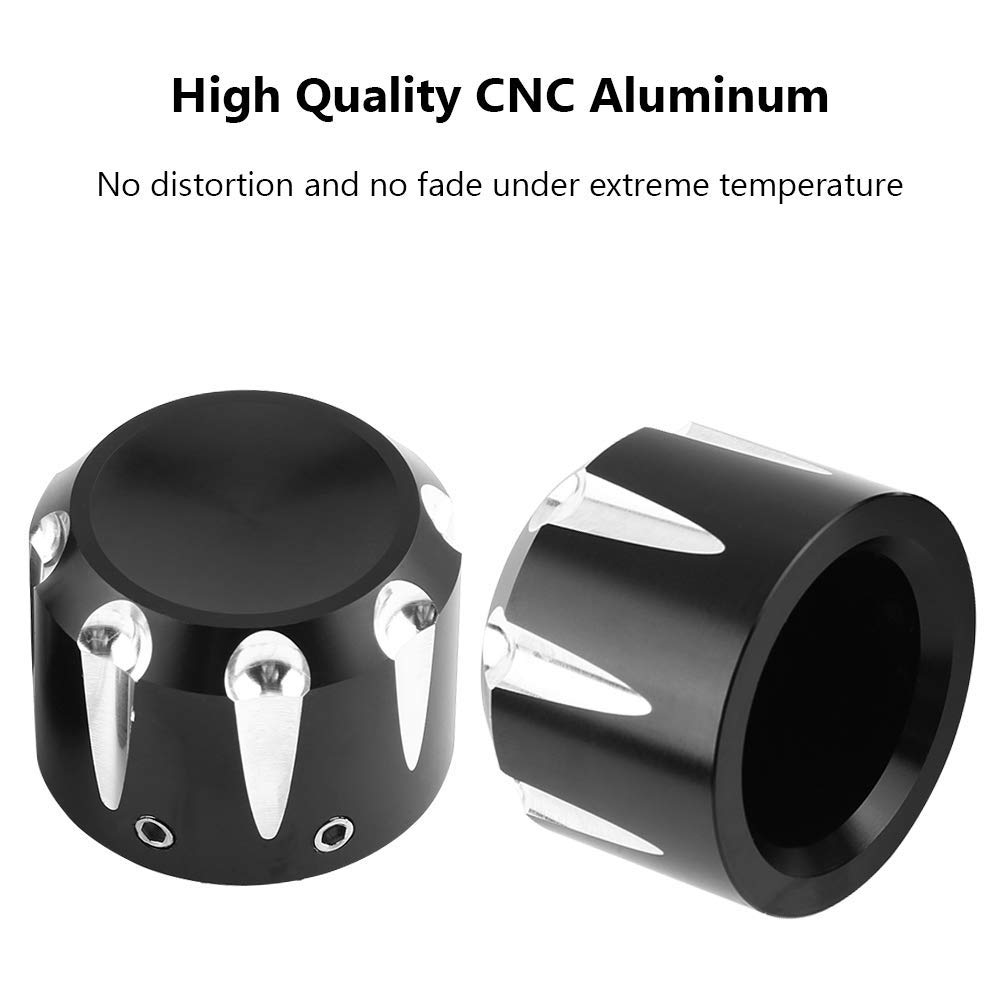 Harley Aftermarket Axle Nut Cover Deep Edge Cut Motorcycle Black CNC Aluminum Front Axle Skull Nut Bolt Cover Cap (A)