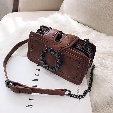 

New trendy fashion small bag retro chain small square bag Korean version single messenger bag women s bag коричневий