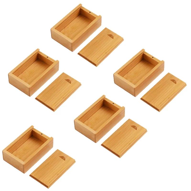 5PCS Solid Natural Wood Unfinished Storage Box With Sliding Top For Necklace Ring Gift Box USB Decorative Gift Wooden Case Box