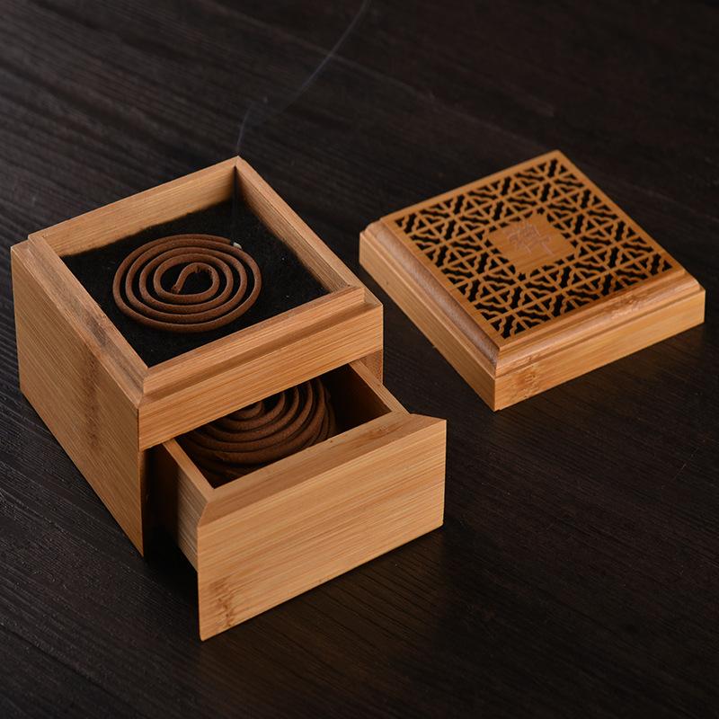 Bamboo Incense Burner Two Layers Home Studio Incense Storage Box Burner