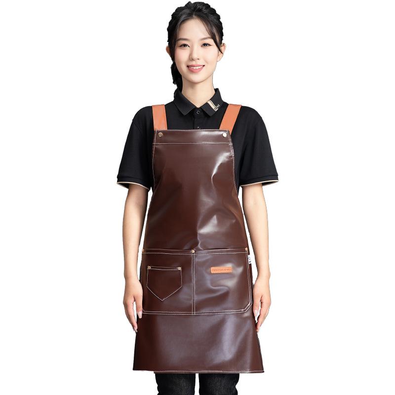 Waterproof PU Leather Apron with Logo for Seafood Kitchen & Restaurant Workwear