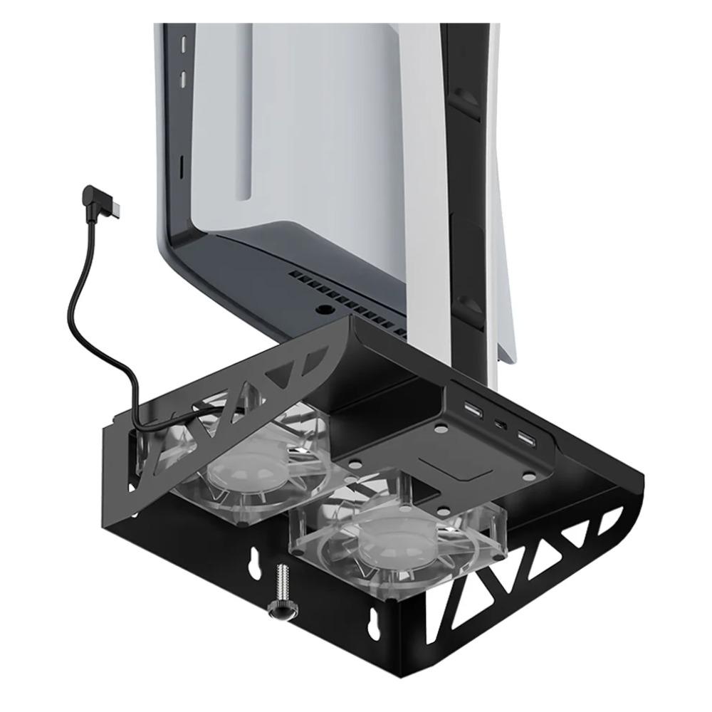 Metal Wall Mount Kit for PS5/PS5 Slim/PS5 Pro with Controller Charging Station, Cooling Fan, Headset Hanger for Playstation 5