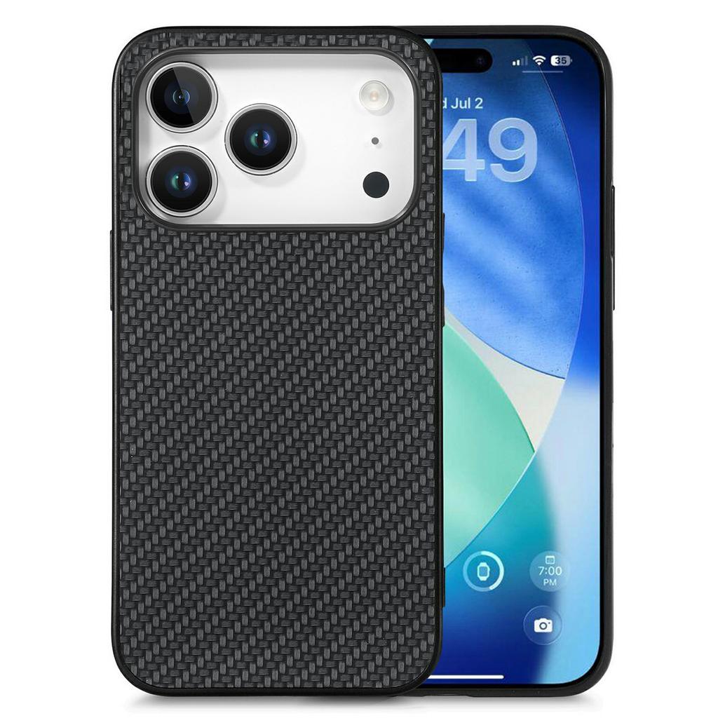 For iPhone 17 Pro Max Case Carbon Fiber Texture PU Leather + PC + TPU Phone Cover