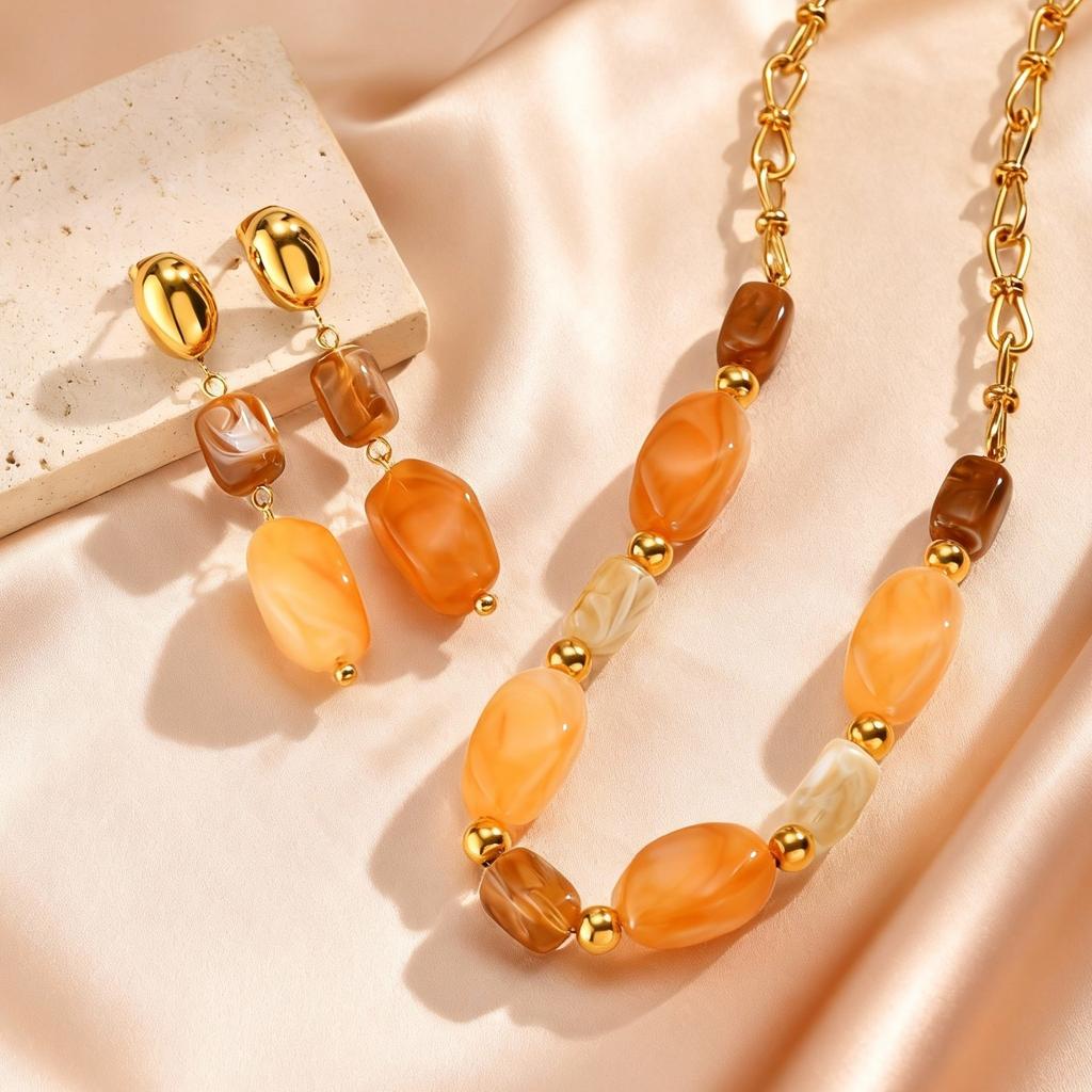Vintage Acrylharz Unregelmäßiger Anhänger Halskette für Damen, 18 Karat Vergoldete Edelstahl Halskette, Trendiger Schmuck Wasserdicht