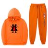 Mens Winter Warm Hooded Sweatshirt Pants Set Anime Inspired Casual Tracksuit Cotton Blend Thick Fleece Lined