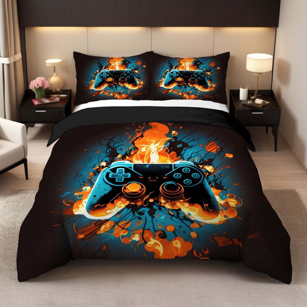 Colorful Gamepad Digital Printing Three-Piece Quilt Cover, Made