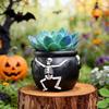 Spiderwebs Cauldron Plant Pot, Halloween Resins Skull Planter for Mini Succulents, Small Decorative Container for Desk Shelf and Windowsill Styling