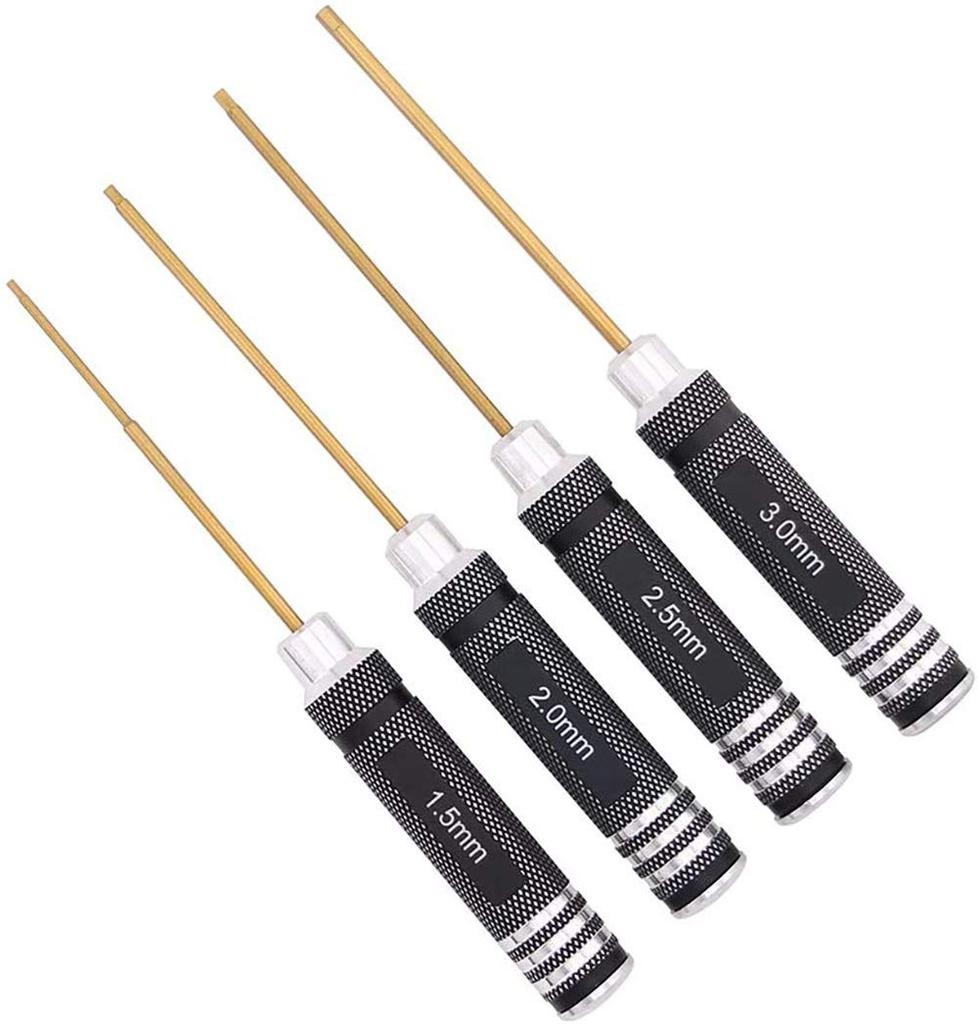 POHZE Titannitrid Sechskantschlüssel Präzisionsschraubendreher-Set für Set-Schraubendreher, Drohnen, 4-teilig (1.5mm, 2.0mm, 2.5mm, 3.0mm)