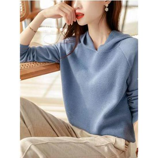 Women's Loose Fit Cashmere Hoodie - Spring/Autumn Korean Style Wool Knit Sweater