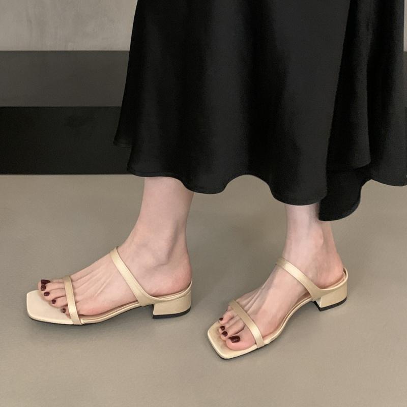 Bailamos Summer Solid Leather Women Slippers Female Shoes Women Shoes Woman Fashion Heels Comfortable Slides Beach Flip Flop Muj