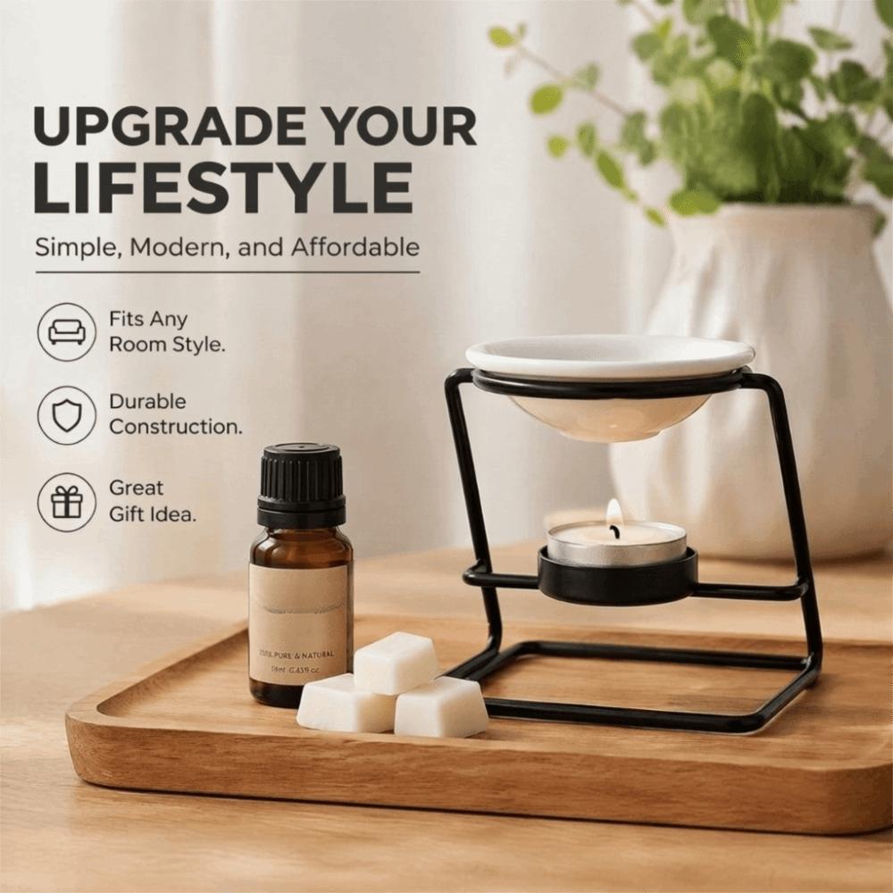 Iron Base Wax Melt Burner Ceramic Bowl Essential Oil Burner Z-shaped Aromatherapy Stove Bedroom