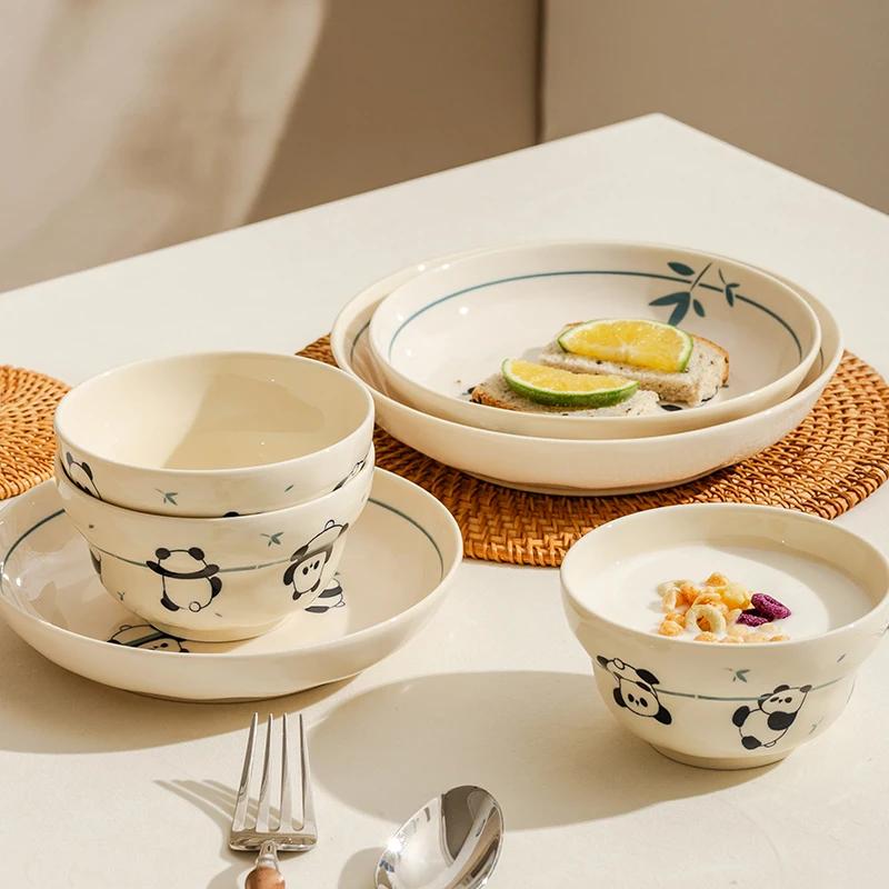 Módní roztomilý kreslený keramický talíř moderní čínský styl kulaté jídelní talíře narozeninové párty domácí nádobí rýžové misky