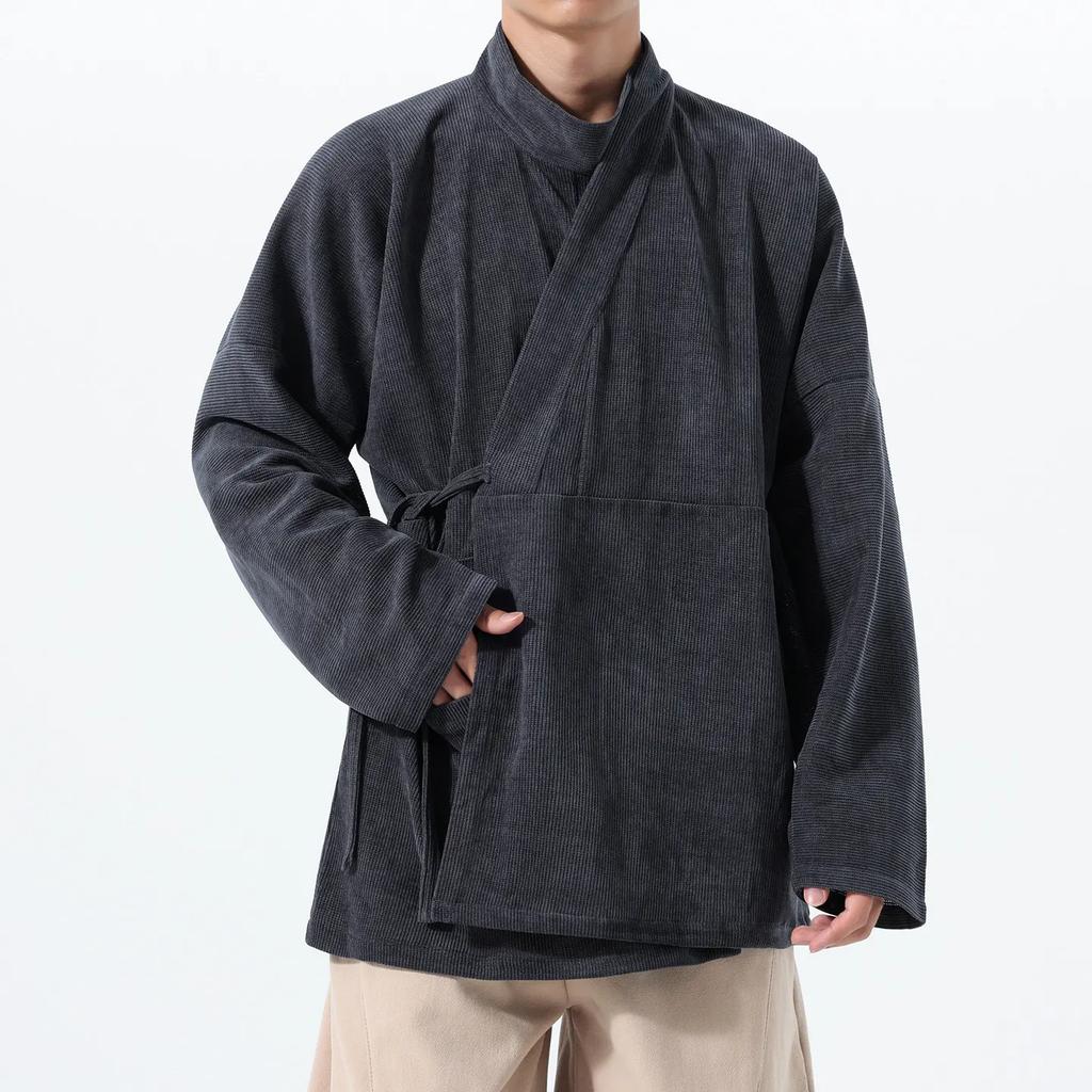 Autumn Traditional Chinese Hanfu Men Long Sleeve Shirt Diagonal Closure Tang Dynasty Ancient Robe Man Inner Wear Taoist Costume