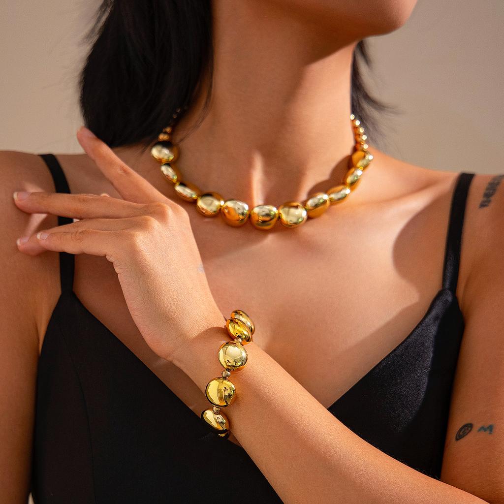 Salircon Minimalism Geometric CCB Beads Chain Choker Necklace Bracelets for Women Men 2026 Trend Punk Party Jewelry Set