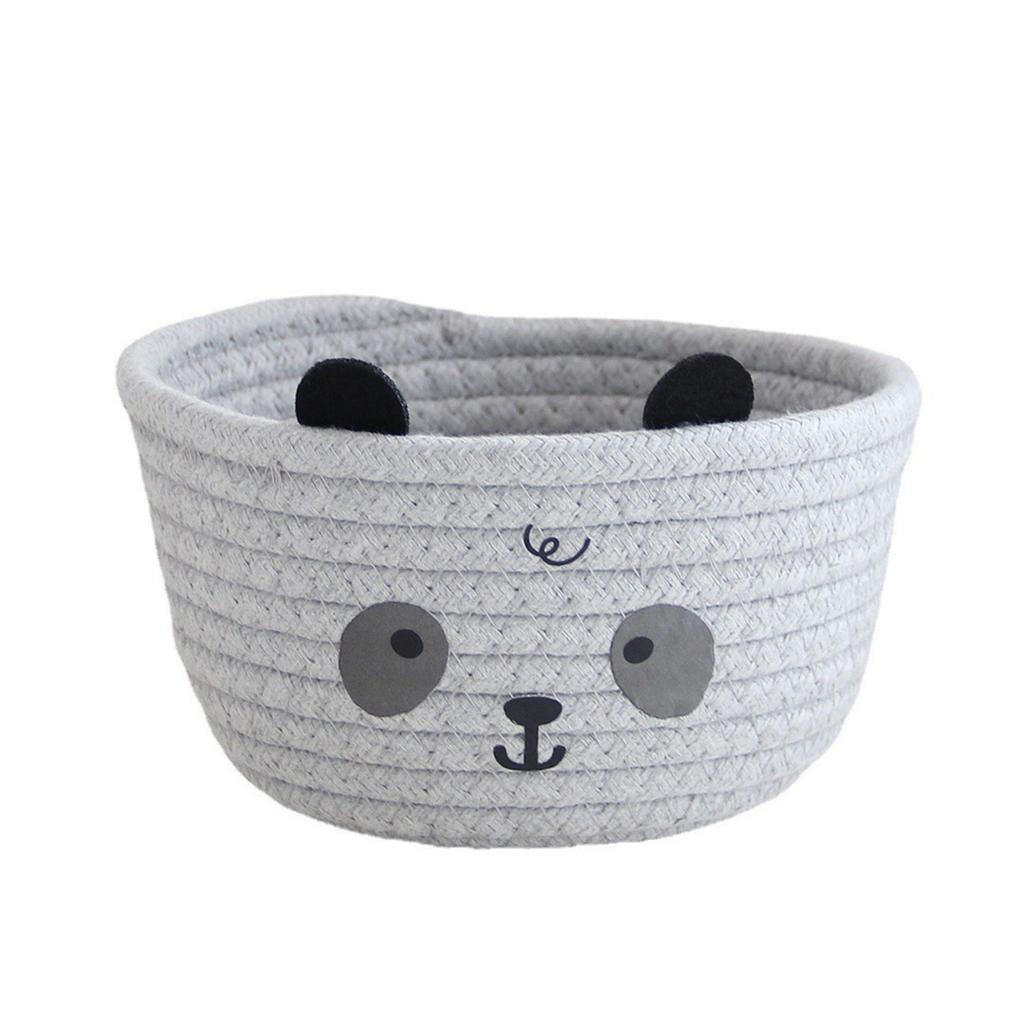 Sturdy Handwoven Cotton Rope Storage Basket with Adorable Pandas Designs Portable for Household Use Organization Items