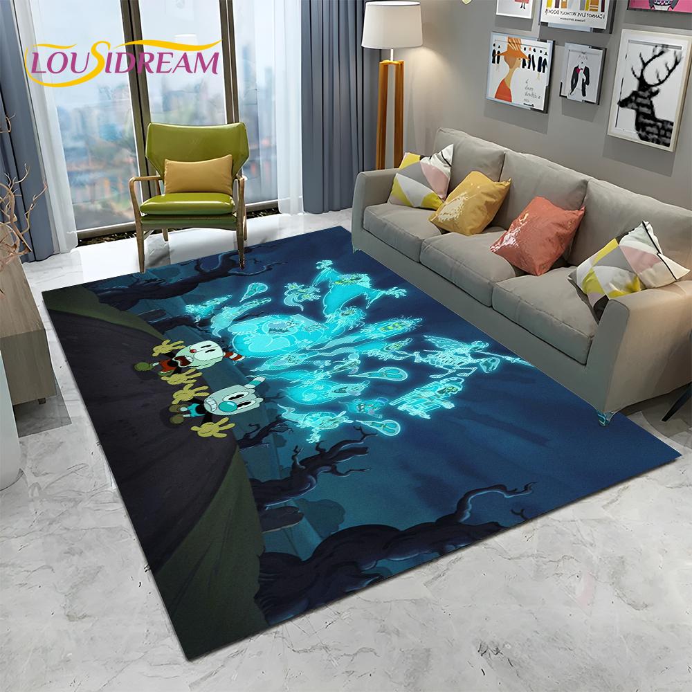 3D Cuphead Mugman Oyunu Gamer HD Halı Kilim Ev Oturma Odası Yatak Odası Kanepe Paspas Dekor, çocuk Oyun Alanı Kilim kaymaz Zemin Mat