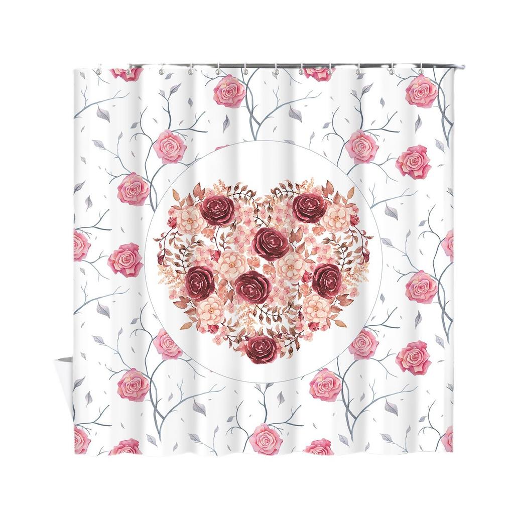 Bathroom Waterproof Curtain Digital Printing Valentine'S Day Love Shower Curtain Free Punching Toilet Partition Curtain Shower Cloth