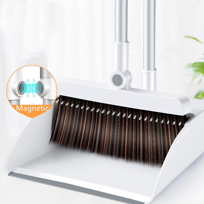 

Home Windproof Broom & Dustpan Set Stainless Upright Extendable Broomstick Floor Cleaning Brush Soft Comb Teeth