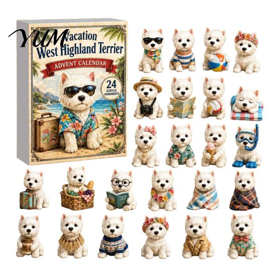 Cute Animal Desk Ornaments 24 Days Dog Advent Calendar 2026, 2D Acrylic Puppy Christmas Pajamas Series Hanging Pendants Countdown Calendar,