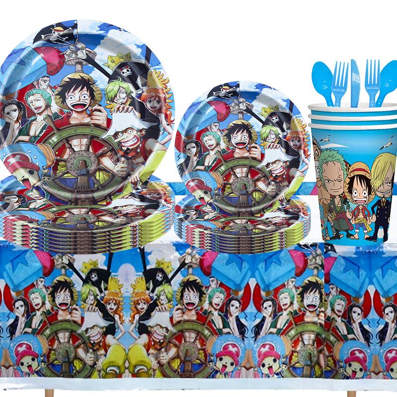 One Piece Theme Children'S Birthday Party Decoration Paper Plate Paper Cup Set Balloon Flag Tableware Arrangement Supplies