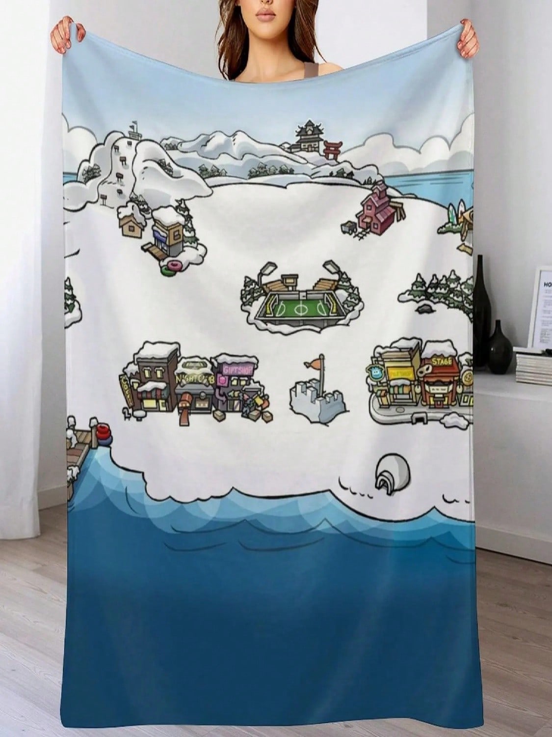 Club Penguin Map Throw Blanket Furry Designers Sleeping Bag Camping Blankets 75X95CM