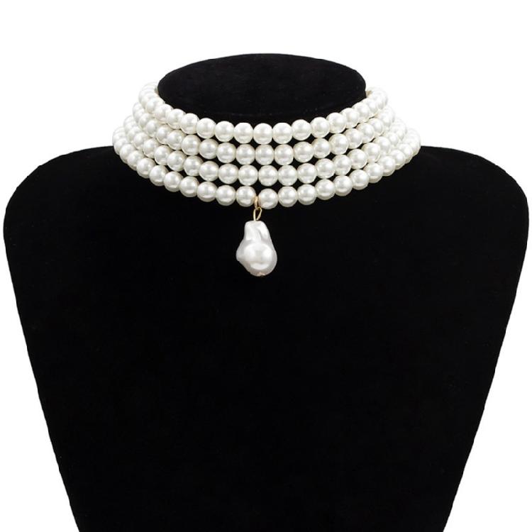 Simulated Pearl Necklaces Statement Bridal Choker Multi-Layer Pearl Necklace