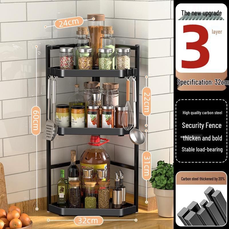 Corner Wall-Mounted Kitchen Spice Rack - No-Drill, Triangle Design for Countertop and Pendant Storage.