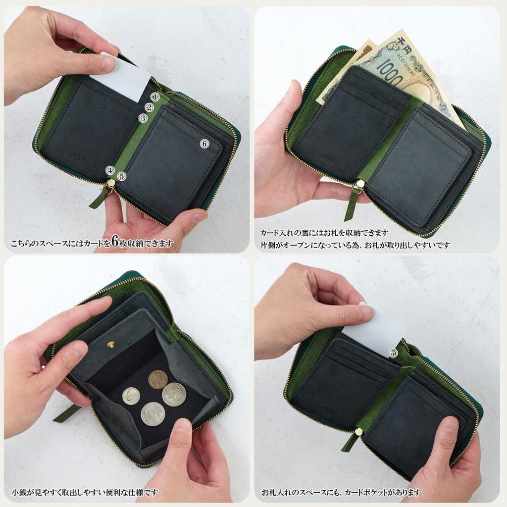 [AW] Men's Leather Bi-fold Wallet, Large Capacity, Compact, AP-011 (Black)