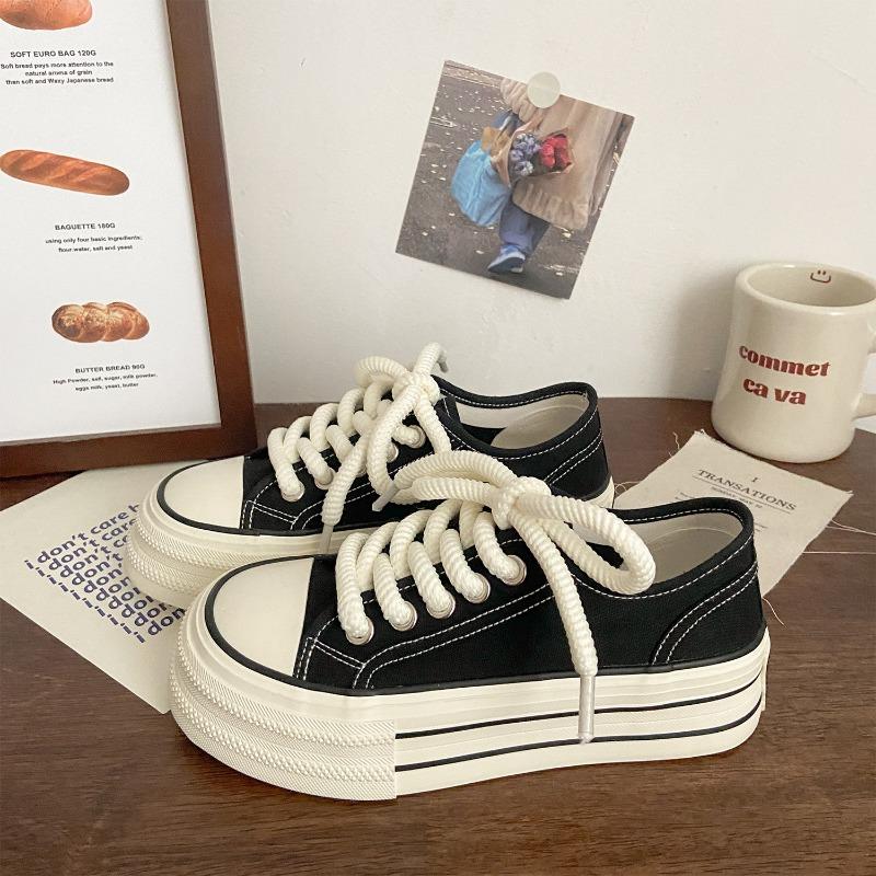 Sneakers in Tela con Suola Spessa da Donna con Lacci Piattaforma Scarpe Casual Traspiranti Basse per Signore