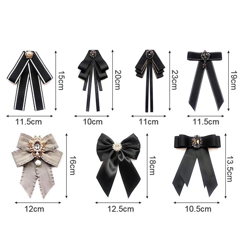 Korean Women'S Bow Tie Brooch Black Rhinestone Pearl Shirt Collar Pins Fashion Bowknot Bowtie Ribbon Wedding Party Necktie