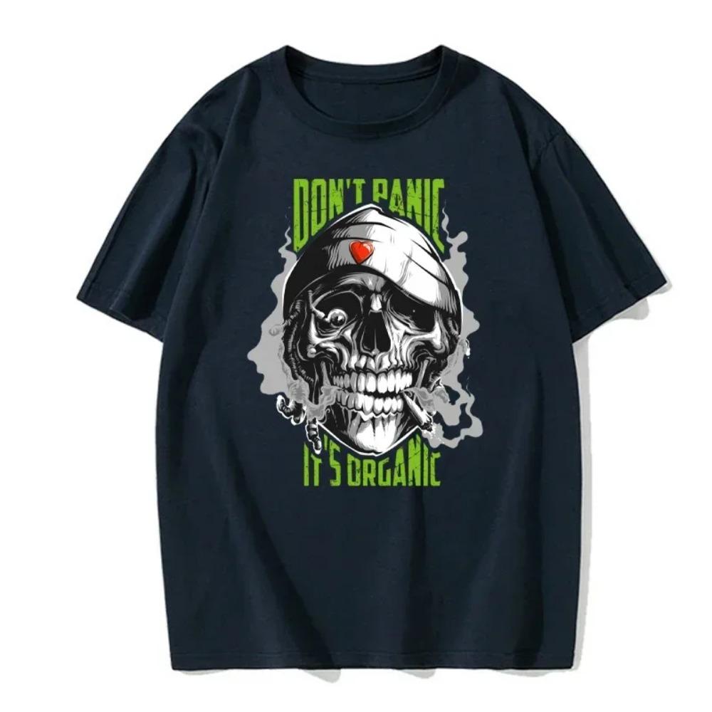 Herren T-Shirts Europäische Größe Modisch und Lässig Rundhals Einfarbig Vielseitige Sommeroberteile Hip-Hop Totenkopf Print T-Shirt