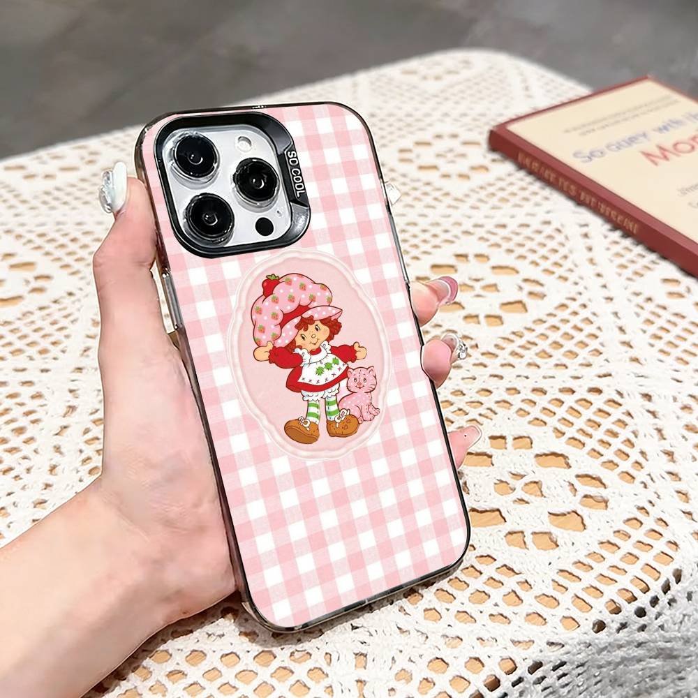 s-Strawberry Shortcake Phone Case For iPhone 17,16,15,14,13,12,11 Plus,Pro Max,XS,Colored silver phone case