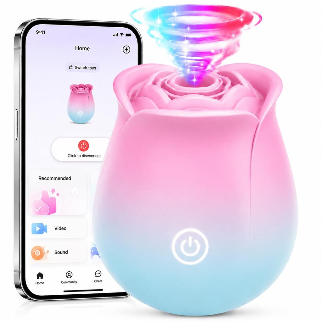 Ladies' Rose Sex Toy Vibrator, APP Controlled Rose Adult Toy, with 9 Suction and Vibration Modes, Waterproof Sex Toy Suction Device