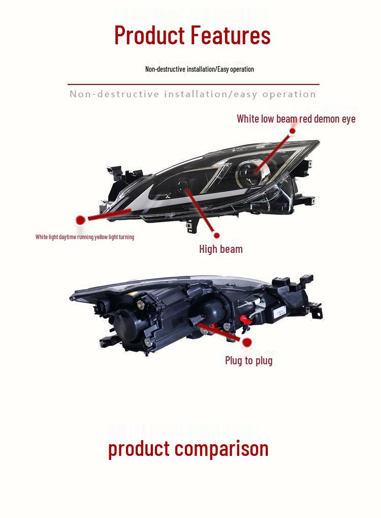 Compatible 09-16 Mazda RUIYI LED Devil Eye Projector Headlight with Flowing Turn Signal