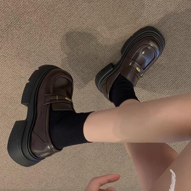 British style platform loafers women's 2025 spring and autumn new commuter retro high-end black versatile small leather shoes