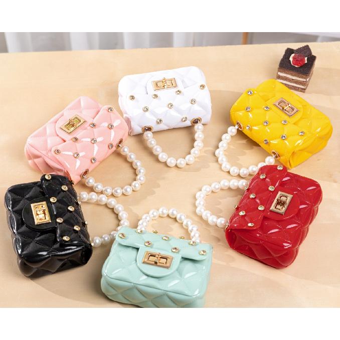 Mini Small Bag New Fashion Pearl Handle Jelly Bags Diamond Nail Plaid Small Handbag