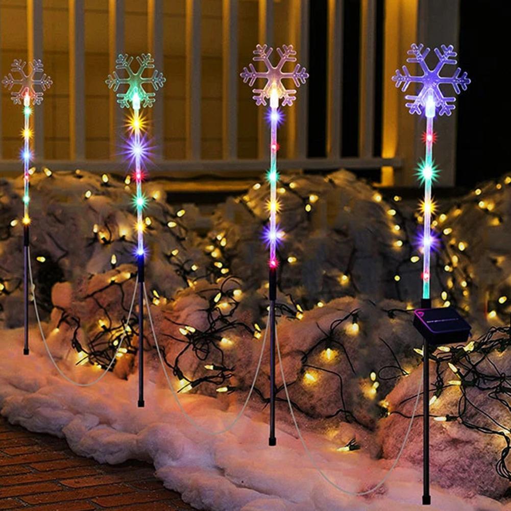 Solar Powered Xmas Tree Lights LED Light Snowflake Stake Light Last Up 8H IP65 Waterproof for Christmas Patio Pathway Courtyard