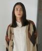 Knitted Bulky Brushed Argyle Cardigan Brown