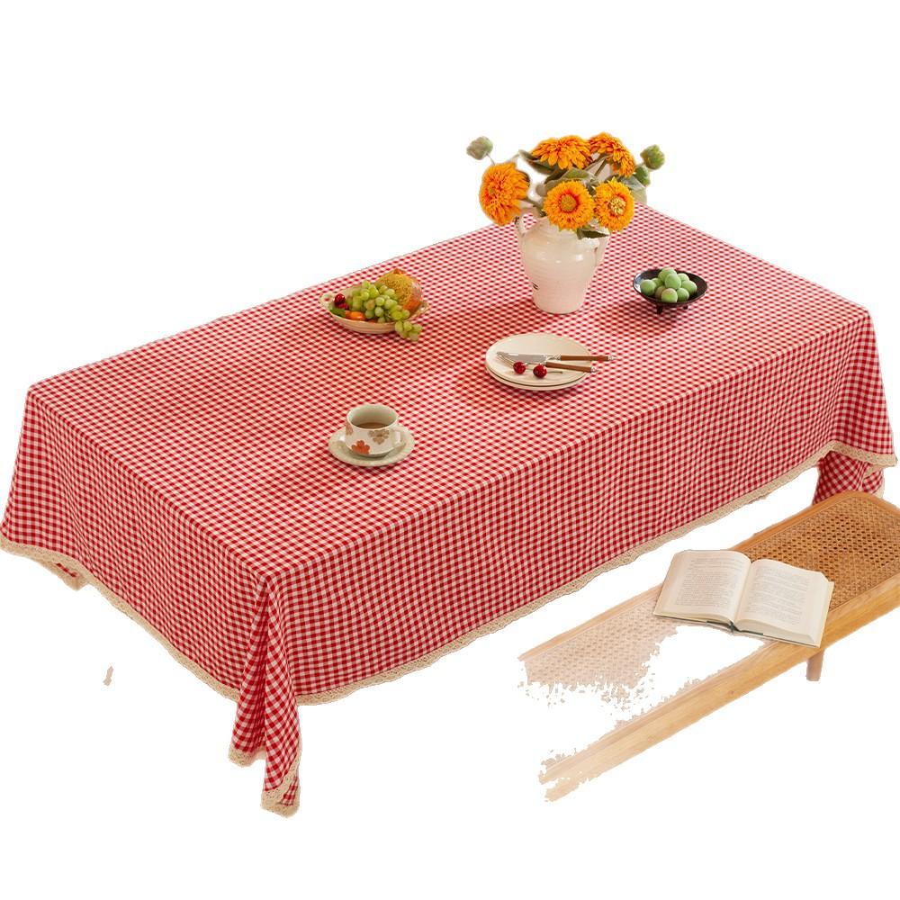 American Small Fresh Plaid Tablecloth Lace Tassel Long Table Cloth Desk Atmosphere Decoration Picnic Christmas