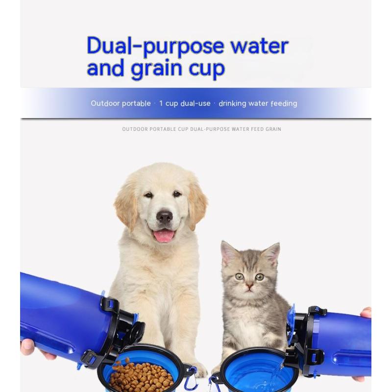 

Двойная чашка для еды для домашних животных, сопутствующая чашка, портативное ведро для хранения зерна, чайник, встроенная складная чаша, бутылка для питья, товары для домашних животных