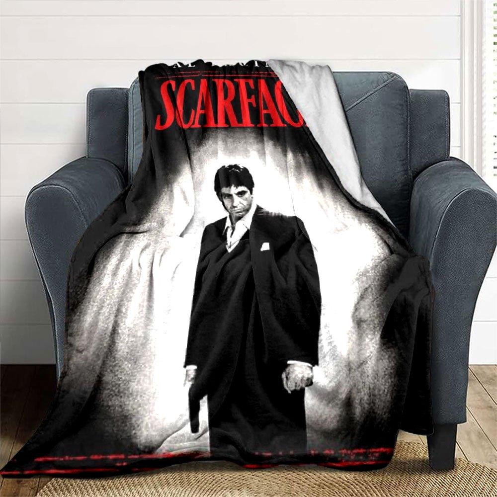 1pc Scarface-Inspired Flannel Blanket - Soft Cozy All-Season Throw for Bedroom, Sofa, Camping, Travel - Perfect Gift for Movie FansB34