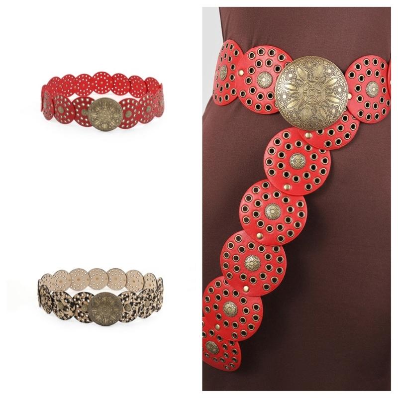 Women Belt for Jeans Skirt Hollowed Round Disc Wide Corset Belt Subculture Pants Belt with Large Eyelet Clothing Decors