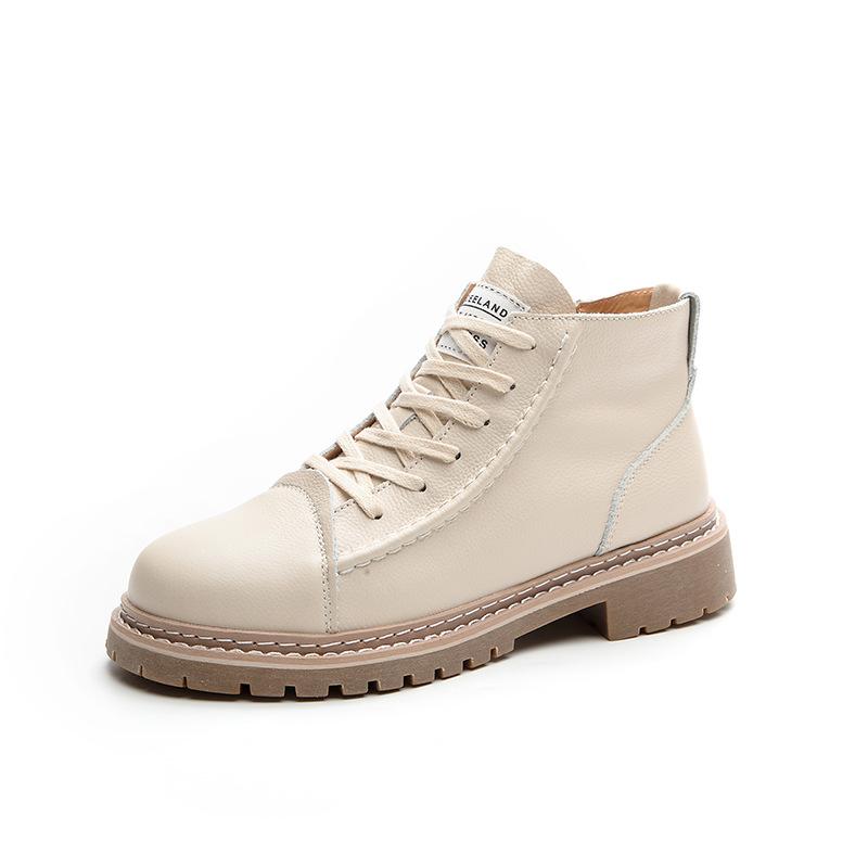 

The first layer of cowhide fashion heightening Martin shoes autumn and winter new leather round head short boots thick heel leather boots tide 35 бежевый