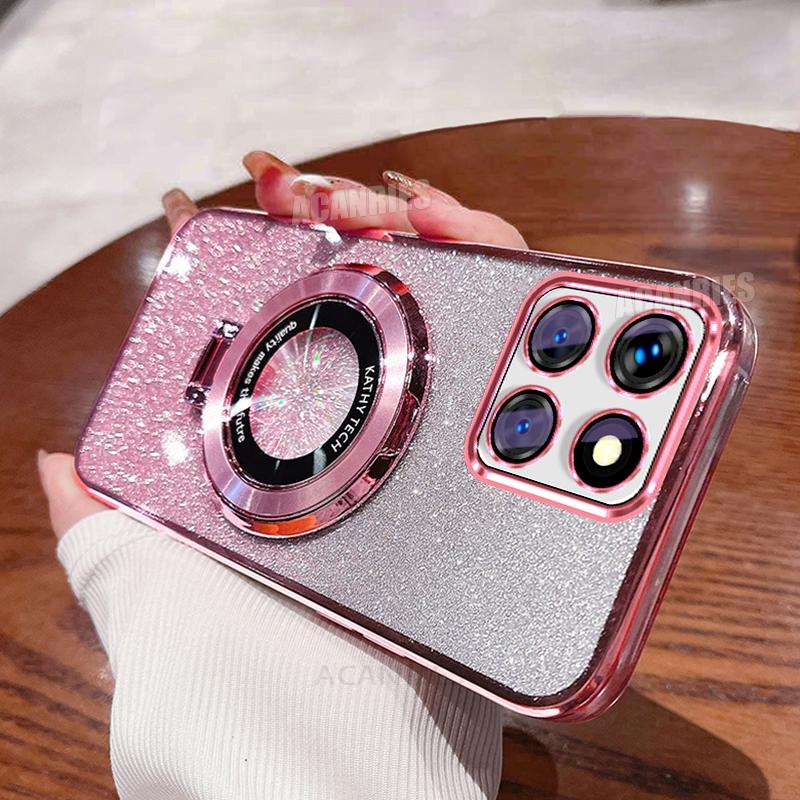 Honorx8c Luxury Glitter Plating Holder Silicone Case For Honor X8c X8b X6b X6a X6 X8 4g 5g X7a X9a X9b X9c Soft Stand Back Cover