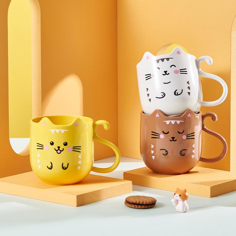 Cartoon Cat Wash Cup for Kids & Couples - Cute Toothbrush and Mouthwash Holder