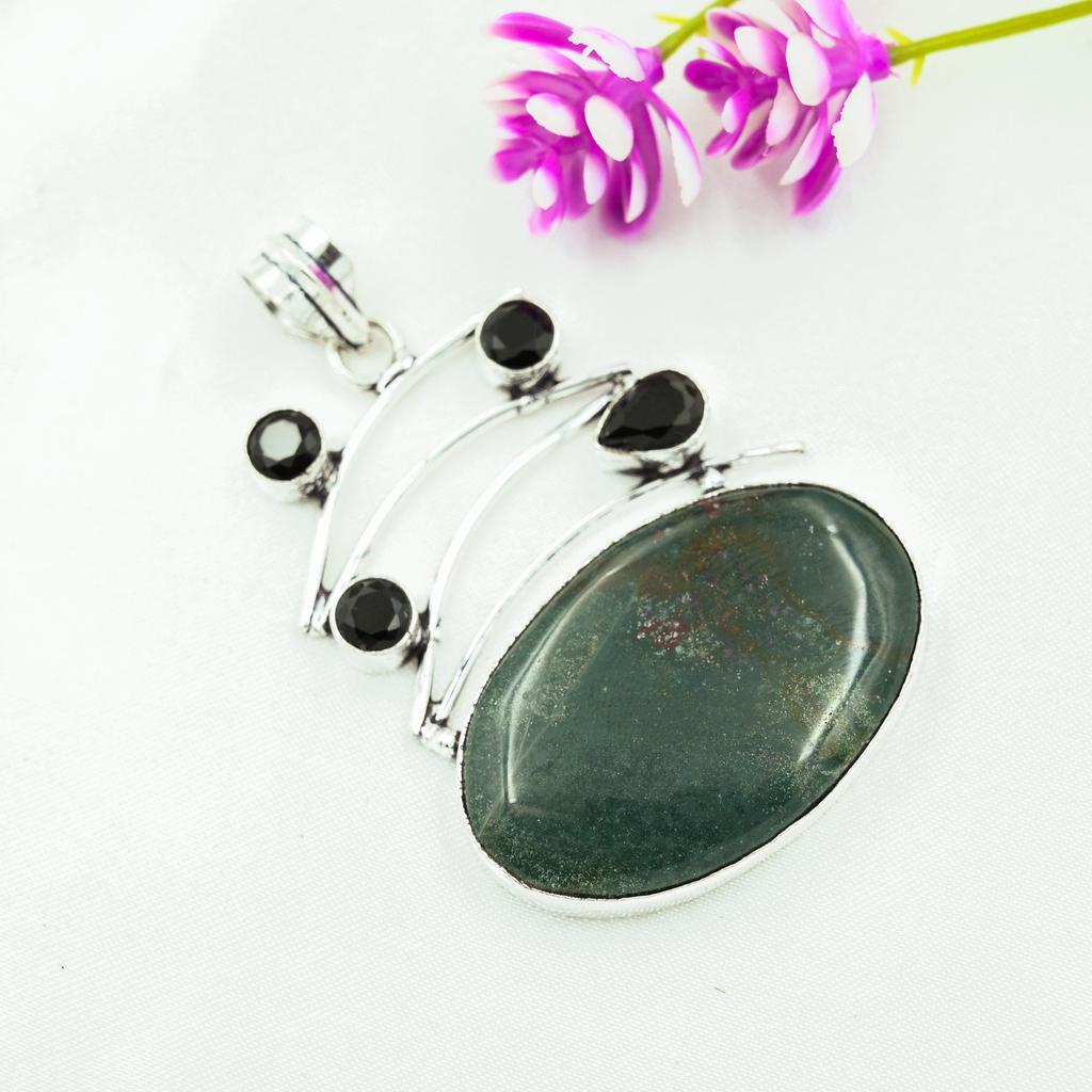 Bloodstone, Black Spinel Pendant, 925 Solid Sterling Silver Pendant Handmade Gemstone Jewelry, Gifts For Wife Brand New Pendant