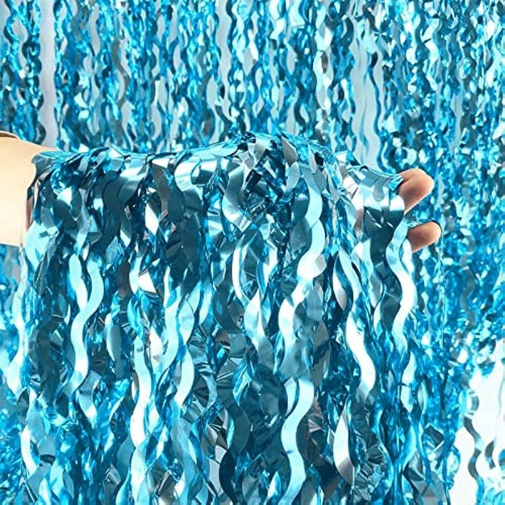 Fashion Tinsel Foil Fringe Curtains Wavy Teal Blue Tinsel Backdrop  Under The Sea Party