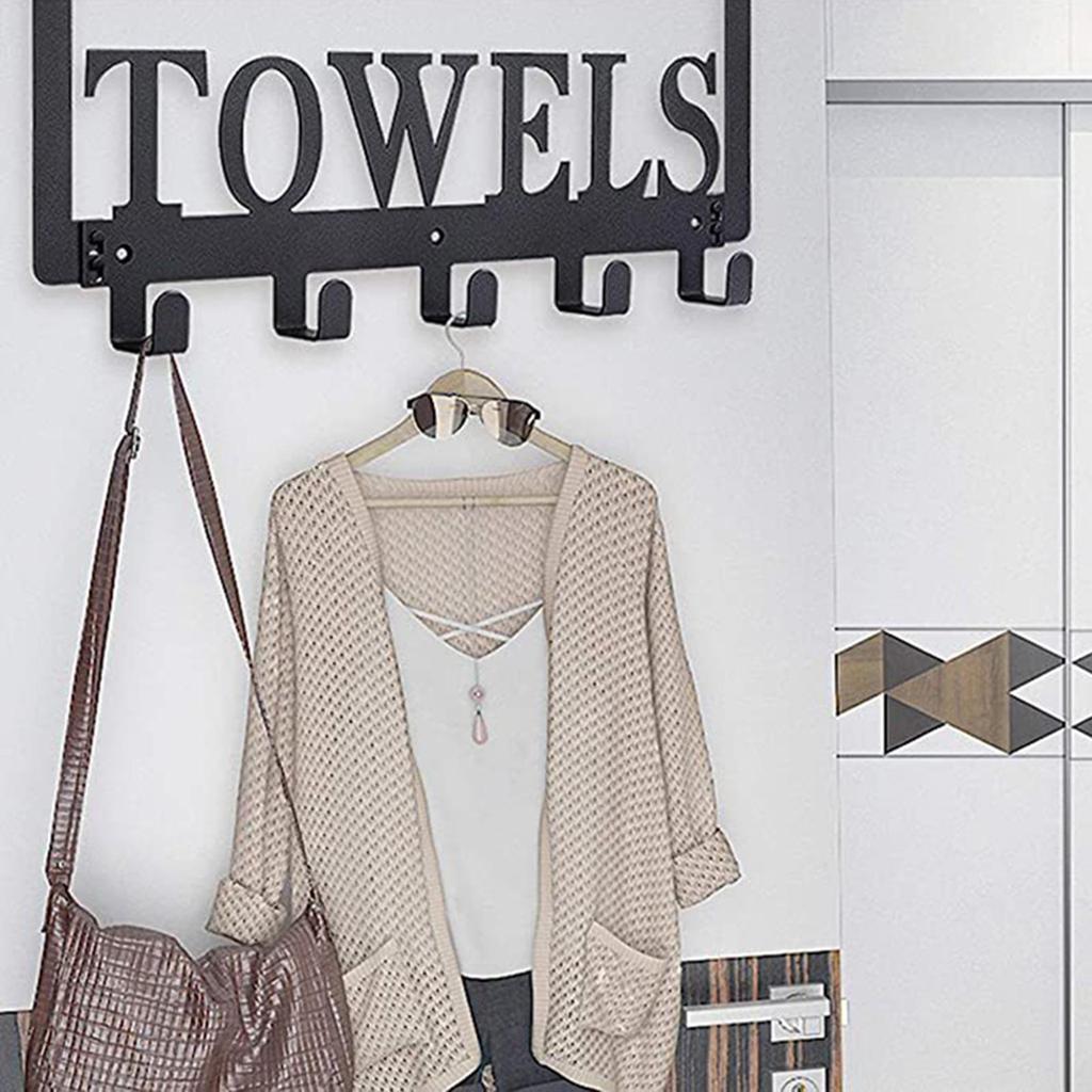 Towel Rack, Holder Bathroom Organizer with 5 Hooks, Door Hooks , Wall Mount, for