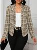 Women's Lightweight Plaid Long Sleeve Jacket - Stylish Open Front Outerwear for Spring & Fall, Black & White Houndstooth Pattern,