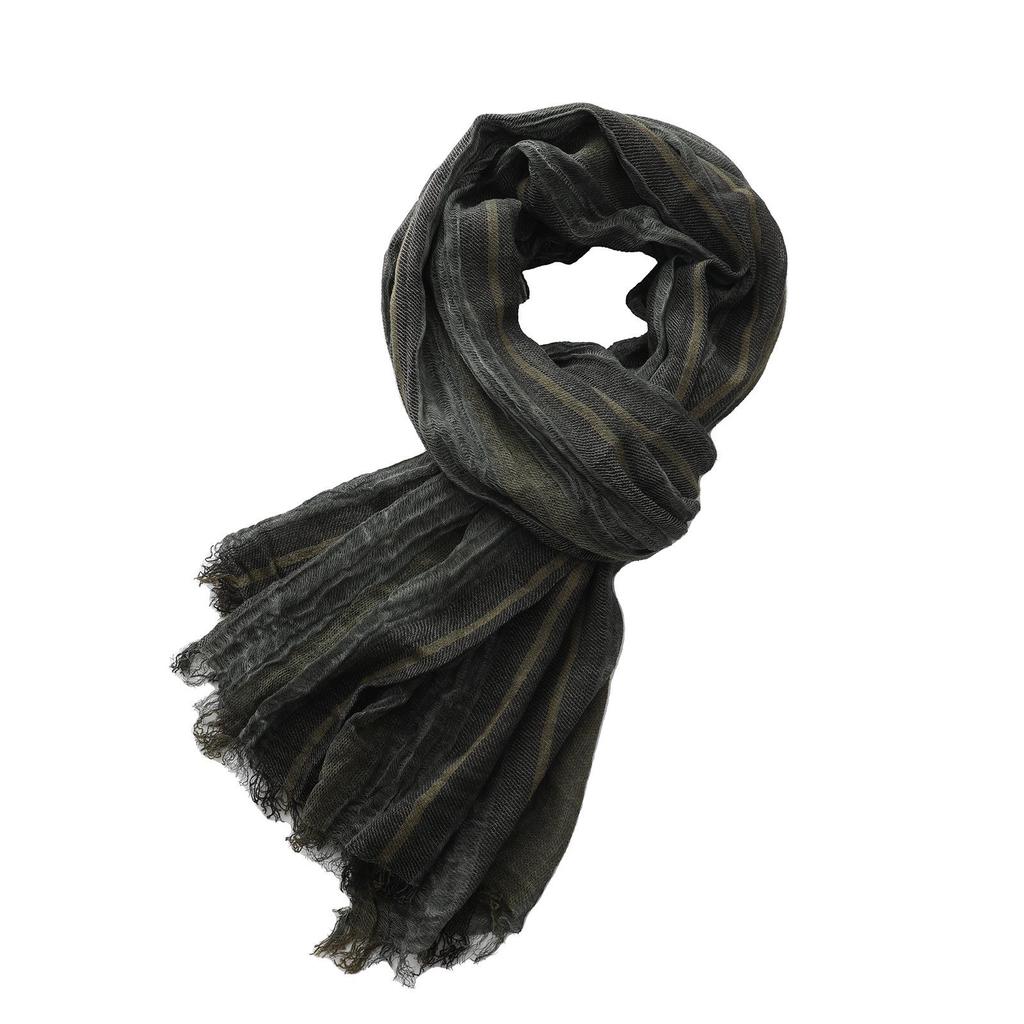 Foulard Rétro Unisexe en Coton et Lin: Rayures Color Block avec Pompons, Style Wasteland pour l'Automne/Hiver
